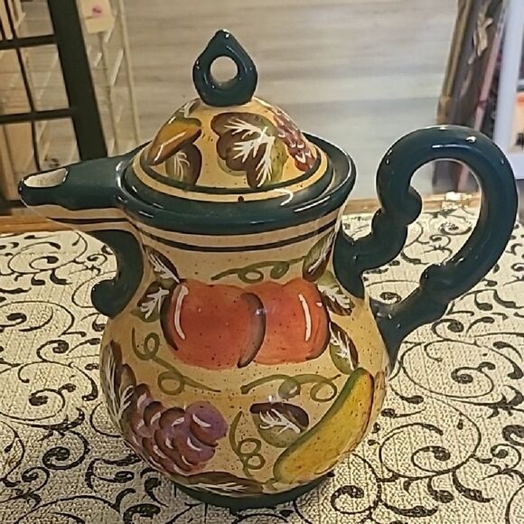 1999 Youngs Hand-Painted Ceramic Teapot with Fruit Design - Picture 1 of 9